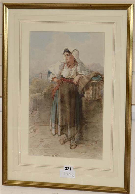 Guido Bach, watercolour, an Italian peasant girl, signed and dated 1884, 40 x 24cm